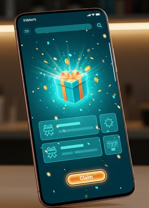 Grafica colorata che illustra il generoso bonus di benvenuto di Mistake Casino, con un focus sui giri gratuiti e l'importo del bonus sul primo deposito.